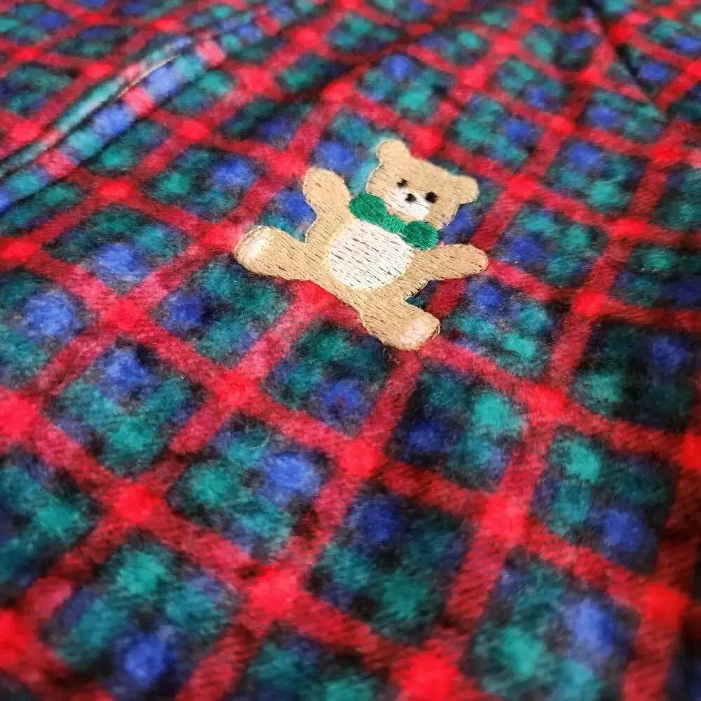 🧸 Vintage Carter’s 90s Fleece Pajamas – 4T Plaid Footed Sleepwear w/ Teddy Bear